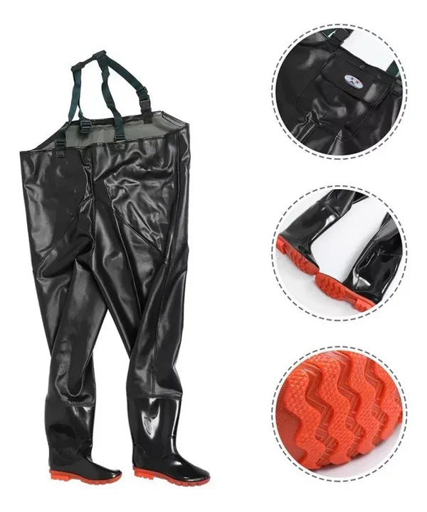 BOTAS FISHING GENERICO WADERS DE UNA SOLA PIEZA, IMPERMEABLES NEGRO M MASCULINO