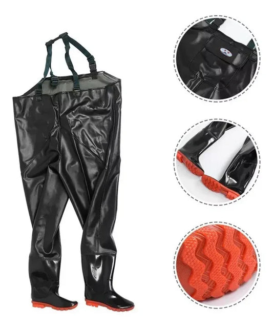 BOTAS FISHING GENERICO WADERS DE UNA SOLA PIEZA, IMPERMEABLES NEGRO 2XL