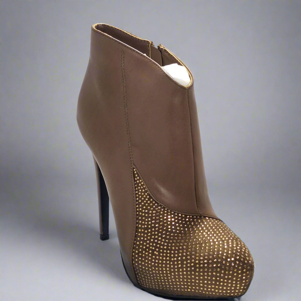 Zapato Brillos Taco Y Plataforma Generico 10c Caqui 37