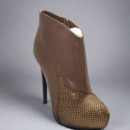 Zapato Brillos Taco Y Plataforma Generico 10c Caqui 37