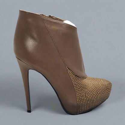 Zapato Brillos Taco Y Plataforma Generico 10c Caqui 39